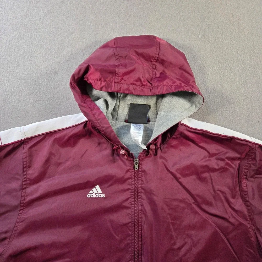 Vintage Adidas Jacket Mens Large Maroon Hooded Full Zip Striped Team Lined 90s